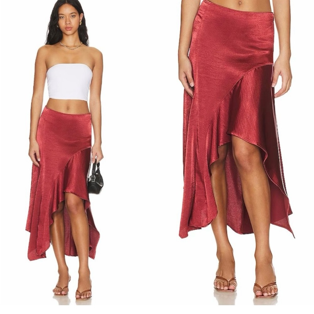Free People Burgundy Asymmetrical Midi Skirt